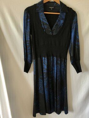 Bebe Floral Electric Blue And Black Silk Dress